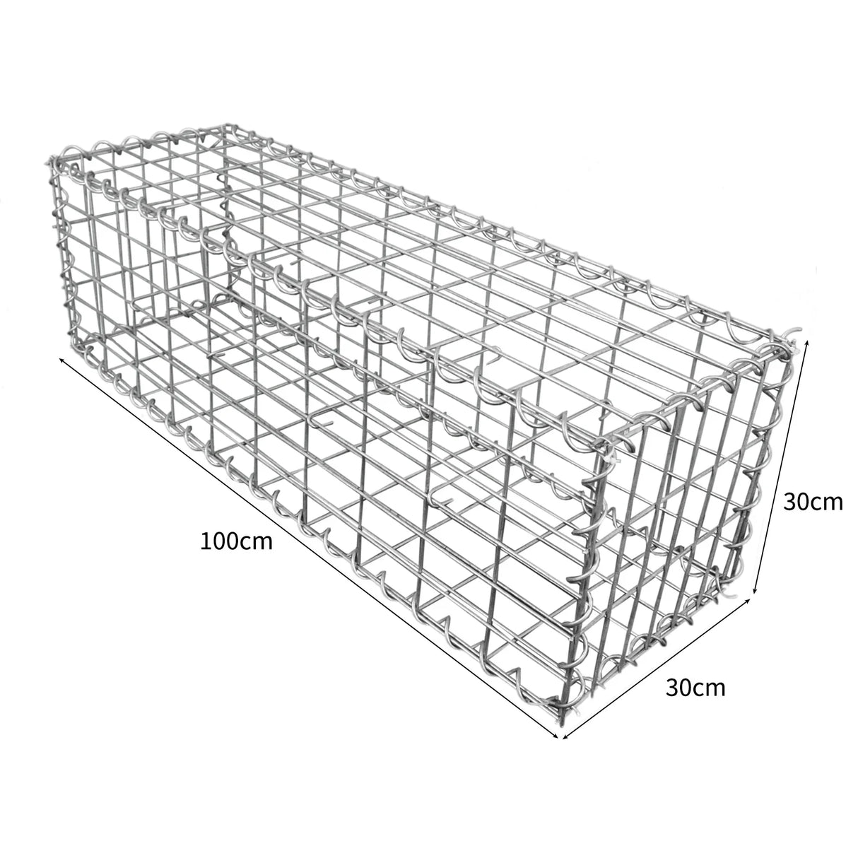 Galvanized steel gabion baskets, measuring 100 x 30 x 30cm, featuring a sturdy wire mesh design, ideal for landscaping and erosion control
