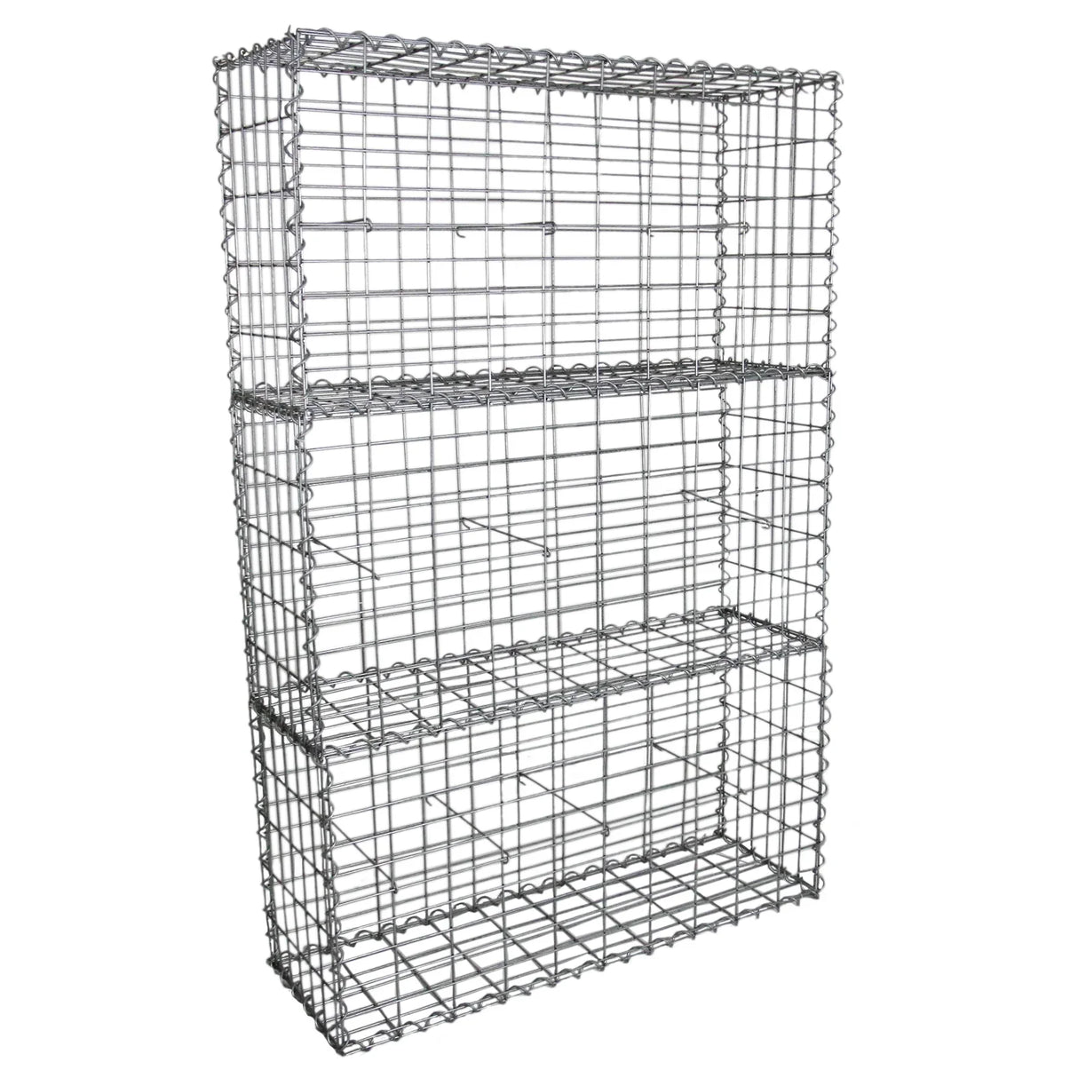 Galvanized steel gabion basket, 100 x 50 x 30cm, featuring a sturdy wire mesh design with three compartments for versatile landscaping use