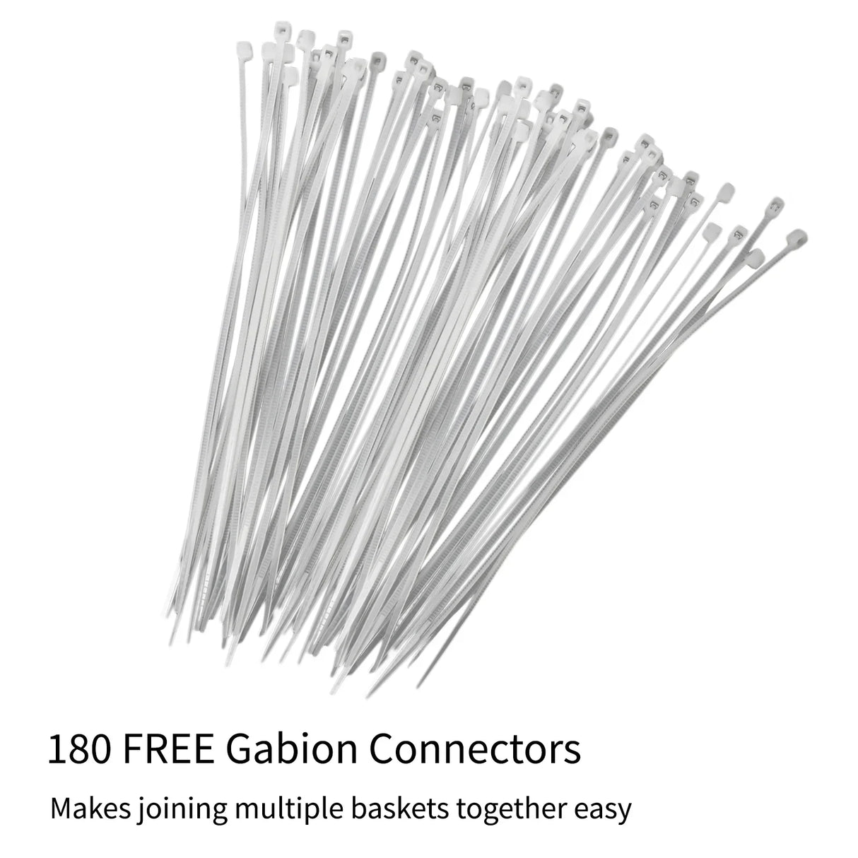 180 silver gabion connectors for securely joining multiple gabion baskets, featuring durable metal construction and easy-to-use design