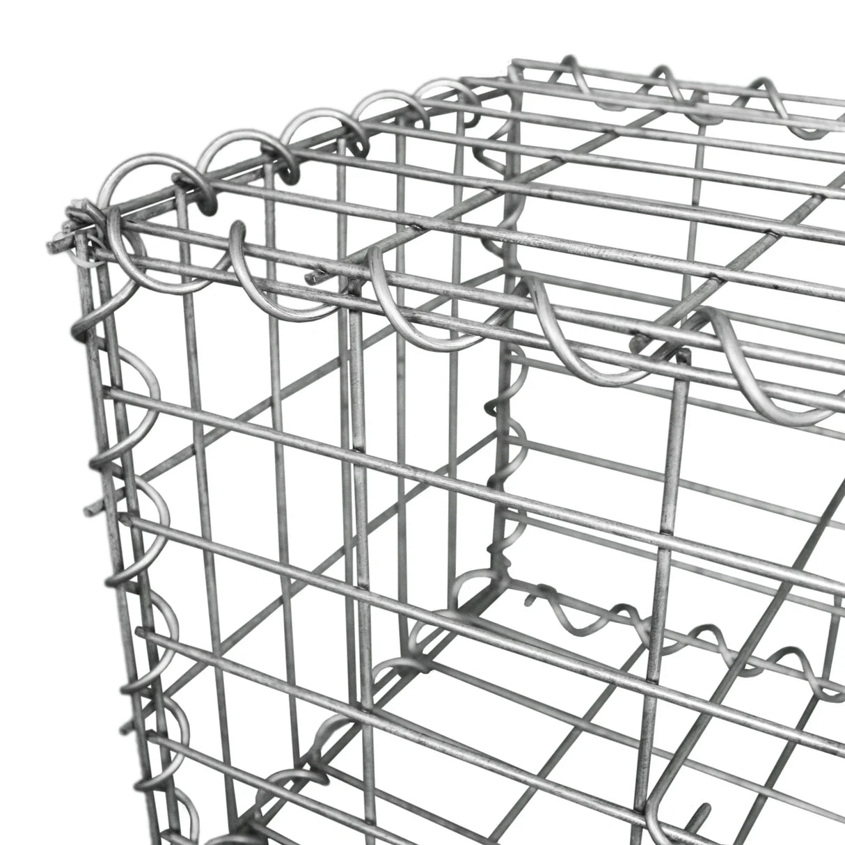 Galvanized steel gabion basket with a rectangular shape, featuring a sturdy wire mesh design, ideal for landscaping and erosion control