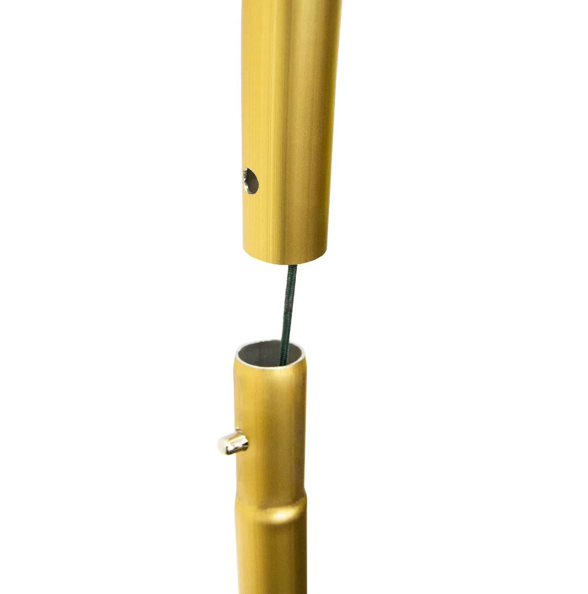 Gold wedding moongate assembly detail showing sleek metal joints and a sturdy design for elegant event decor