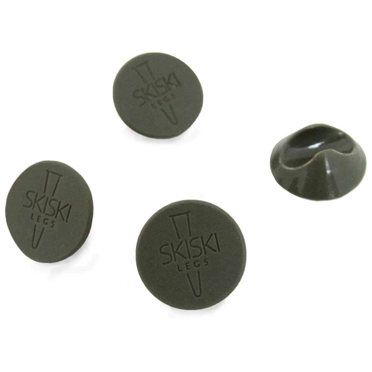 Four round rubber pads for hairpin legs, designed to protect surfaces, featuring a sleek black finish and durable material