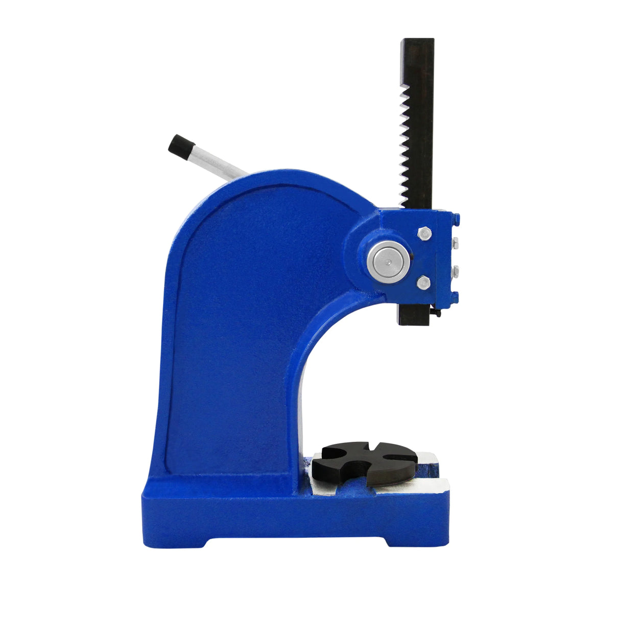 T-Mech Arbor Press in vibrant blue, featuring a sturdy metal frame, adjustable handle, and a flat base for stability during use