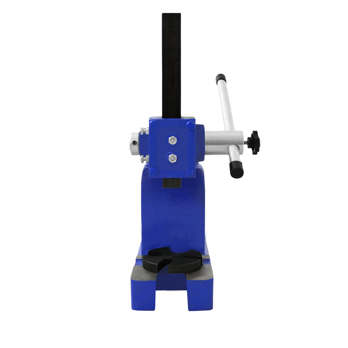 T-Mech Arbor Press in vibrant blue with a sturdy base, vertical handle, and precision pressing plate for metalworking tasks