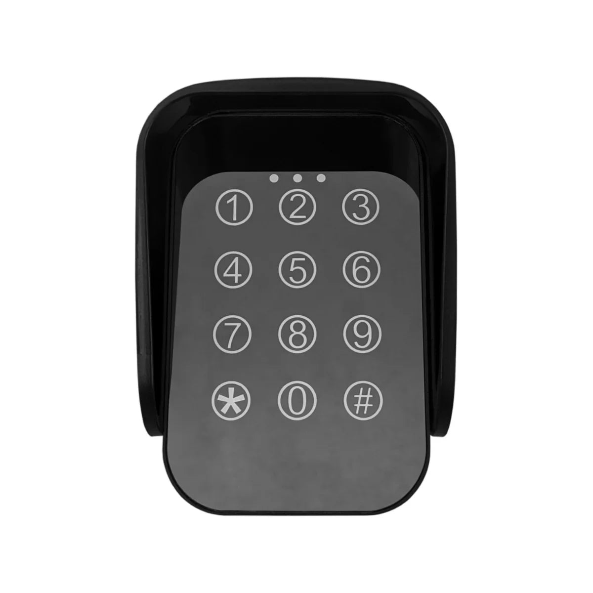 Wireless keypad for T-Mech swing gate opener, featuring a sleek black design with large, easy-to-read numbers and a smooth surface