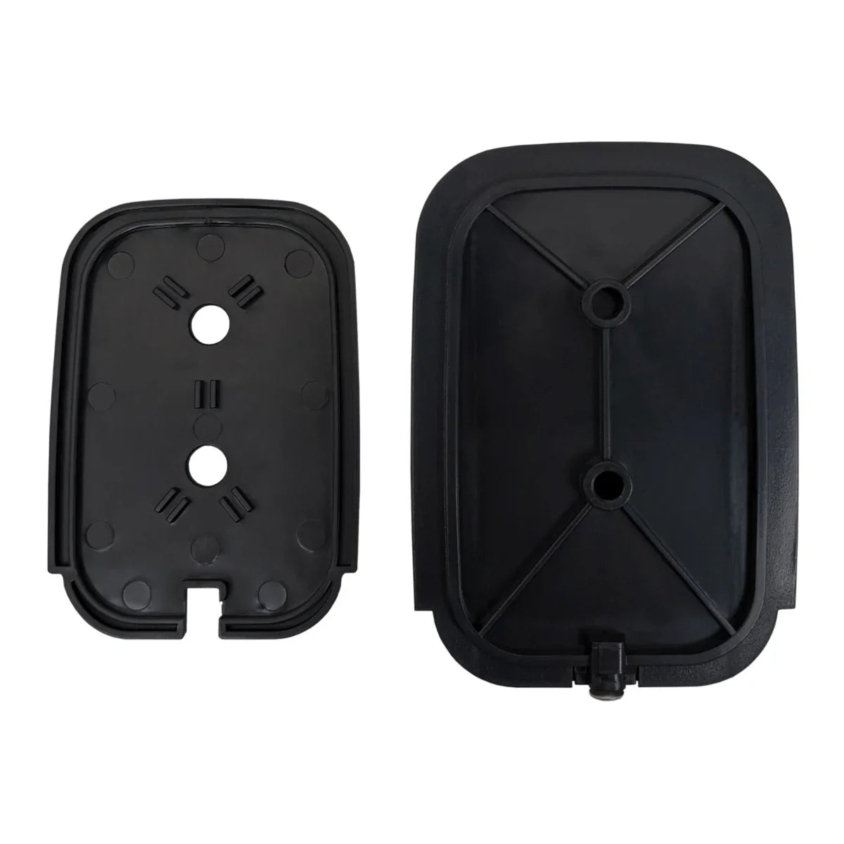 Black plastic mounting bracket for T-Mech Swing Gate Opener Wireless Keypad, featuring two holes for secure installation and a sleek design