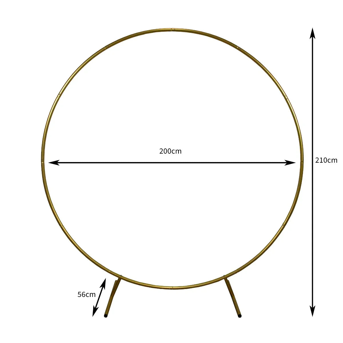 Gold wedding moongate with a 200cm diameter, featuring a sleek circular design and sturdy tripod base for elegant decor