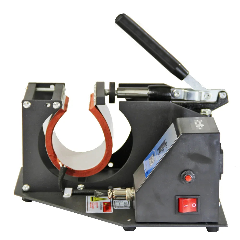 Monet Mug Making Bundle Value Printer features a sturdy black frame, red silicone ring, and a lever for easy mug printing setup