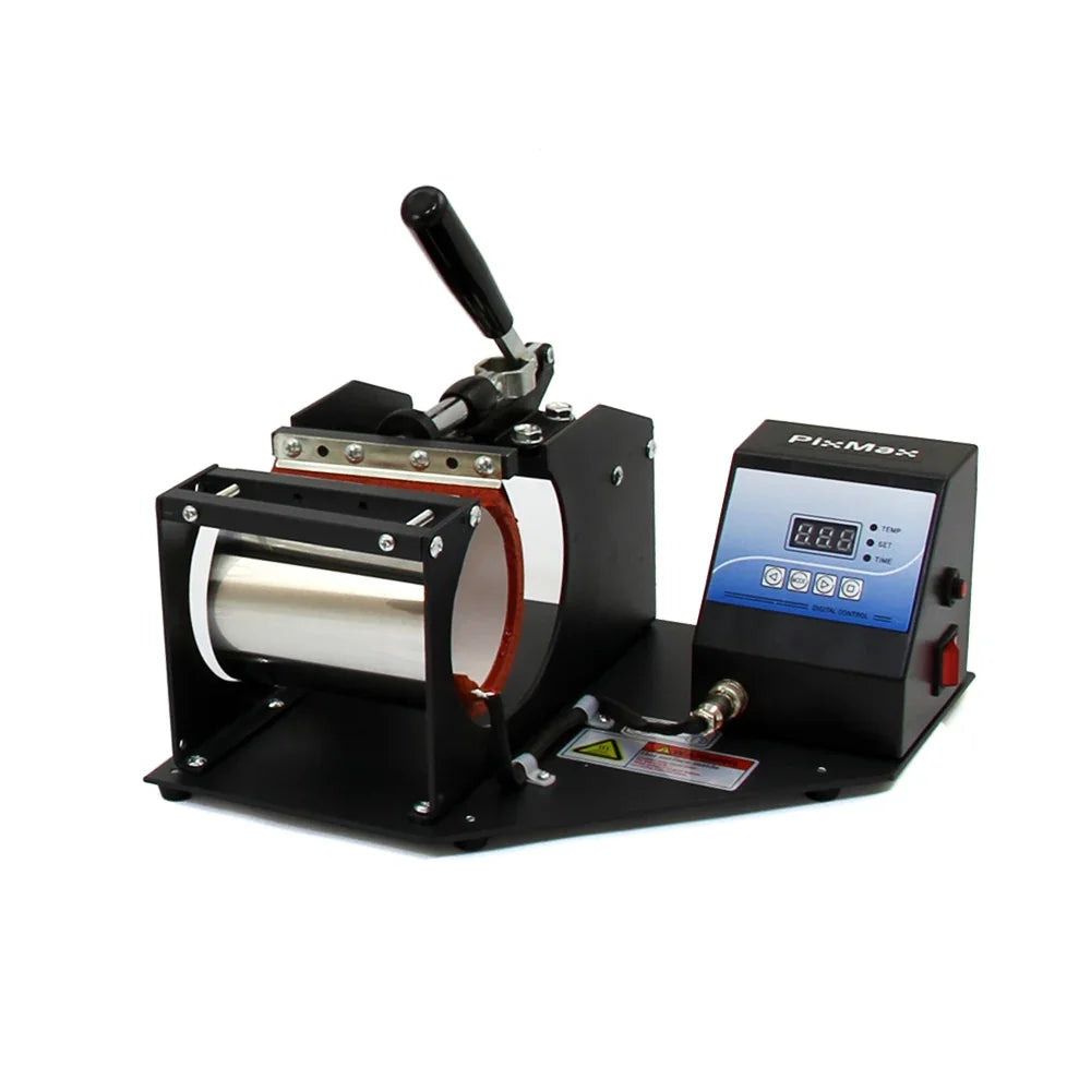 PixMax 8 in 1 Combo Swing Heat Press Machine with digital display, metallic finish, and adjustable pressure lever for versatile printing