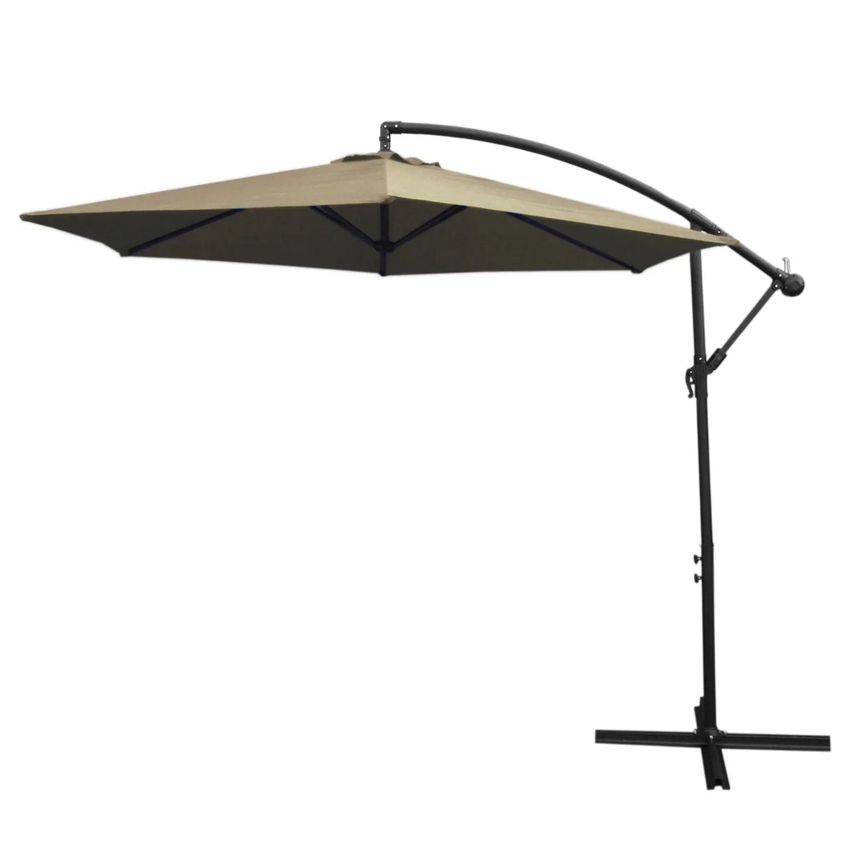 Beige cantilever parasol with a sturdy black frame, featuring a large, square canopy for optimal sun protection and stylish outdoor decor