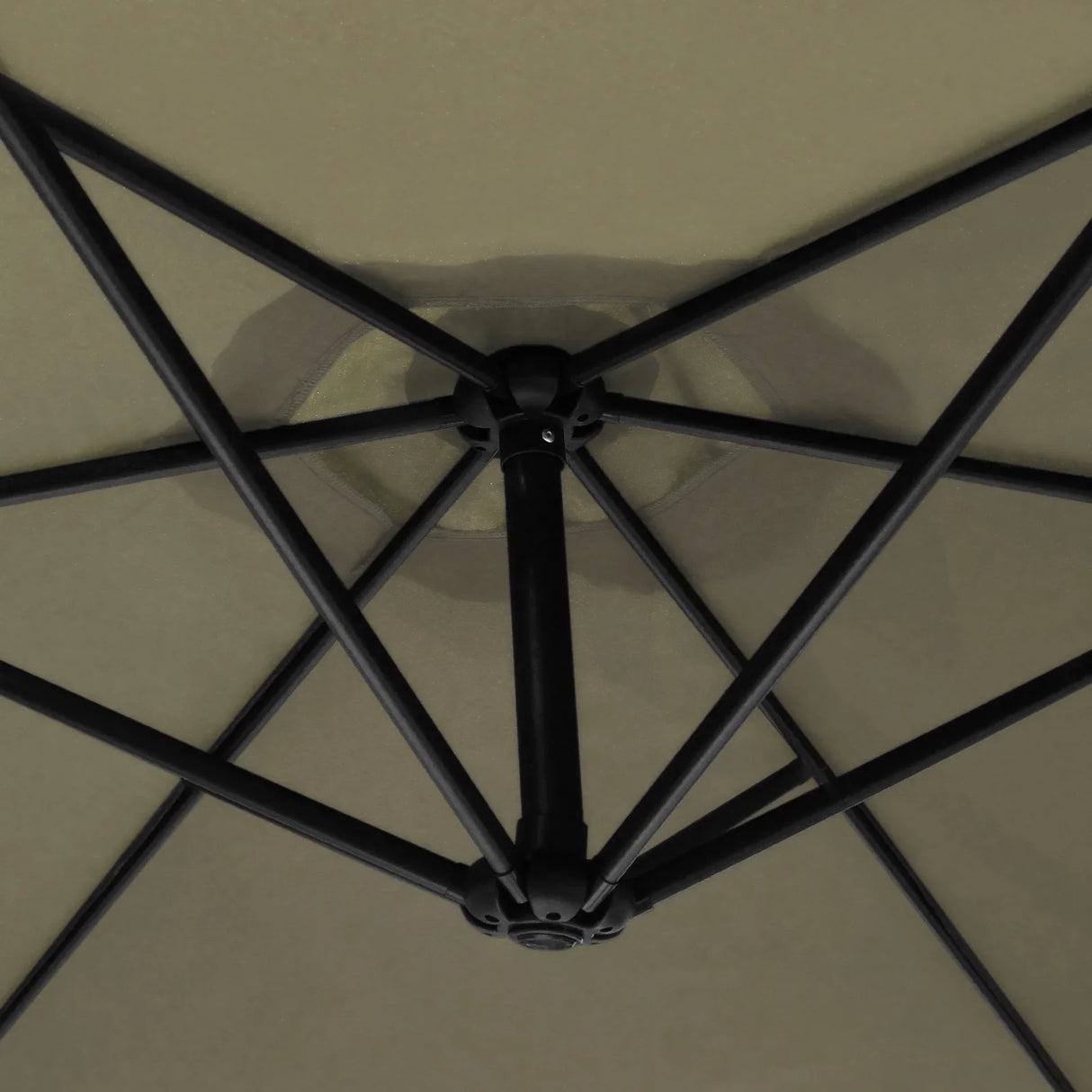Beige cantilever parasol showcasing a sturdy black metal frame and a spacious, textured canopy for optimal sun protection