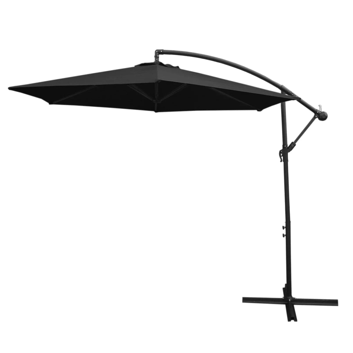 Black cantilever parasol with a sleek, modern design, featuring a large square canopy and sturdy metal frame for outdoor shade