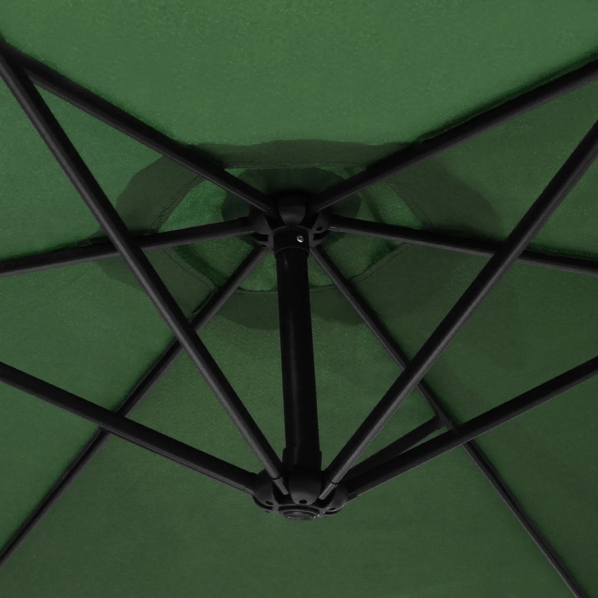 Green cantilever parasol showcasing a sturdy black frame and a vibrant green canopy, highlighting its spacious design and durable construction