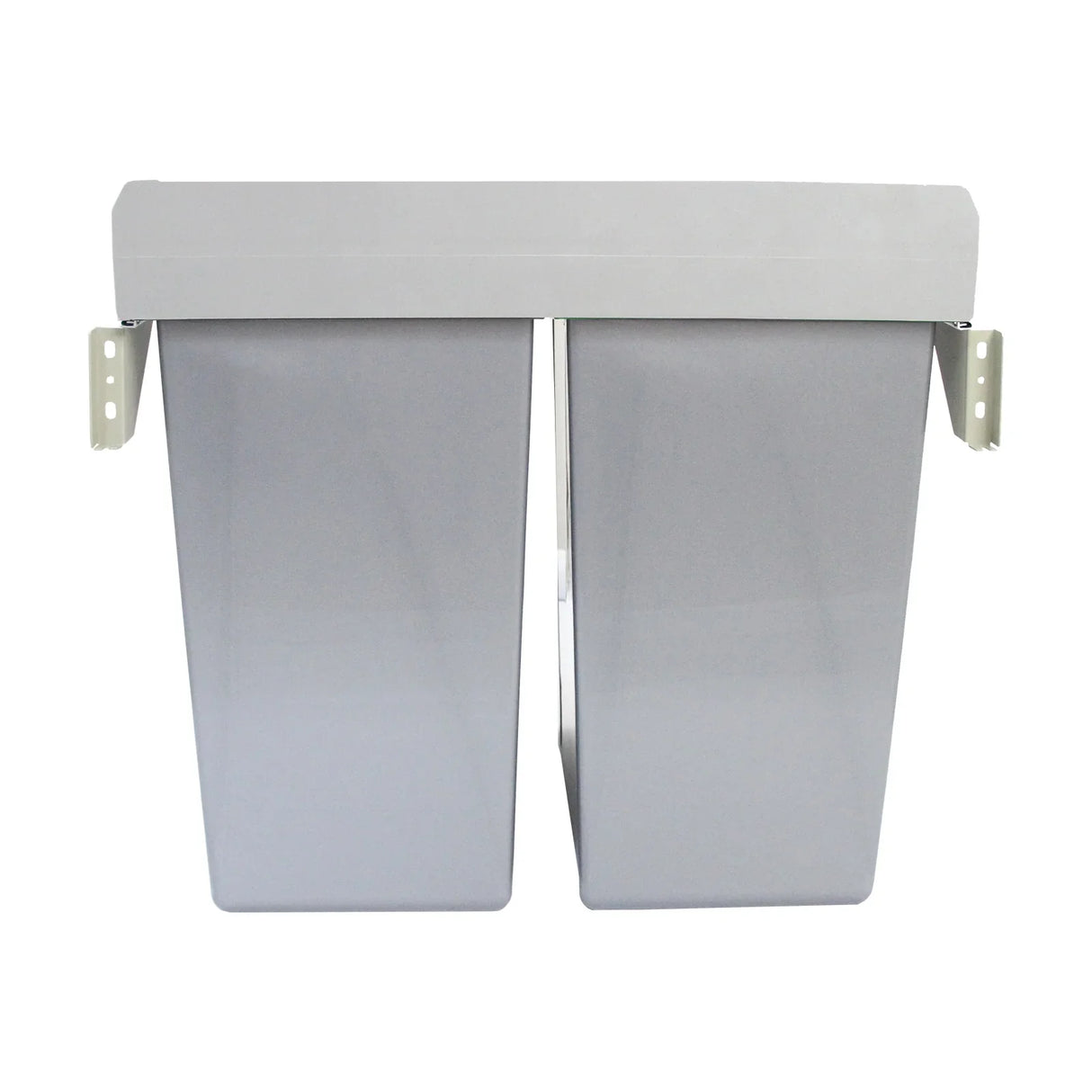 KuKoo 90L pull-out recycle waste bin with two gray plastic containers and a sleek silver top, ideal for organized waste disposal