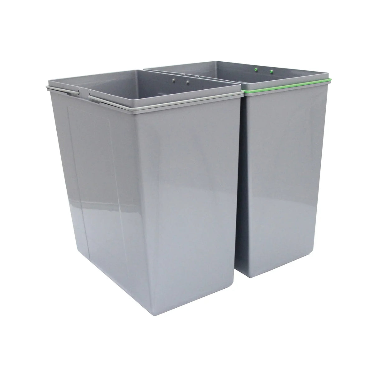 KuKoo 90L pull-out recycle waste bin in sleek gray plastic, featuring two compartments for easy sorting of recyclables and waste