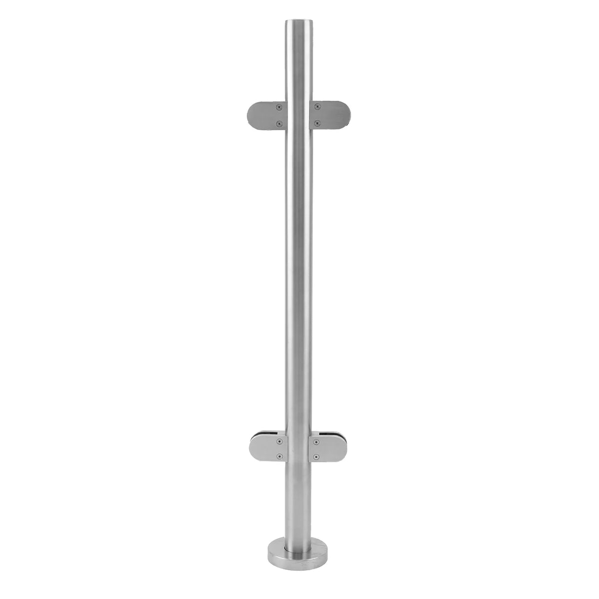 Stainless steel mid post balustrade, 110cm high, featuring a sleek, polished finish and sturdy mounting brackets for secure installation