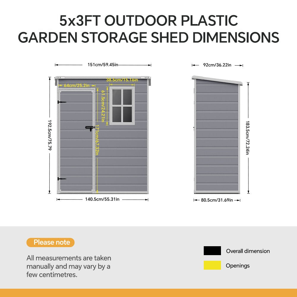 5x3ft Plastic Garden Tool Shed