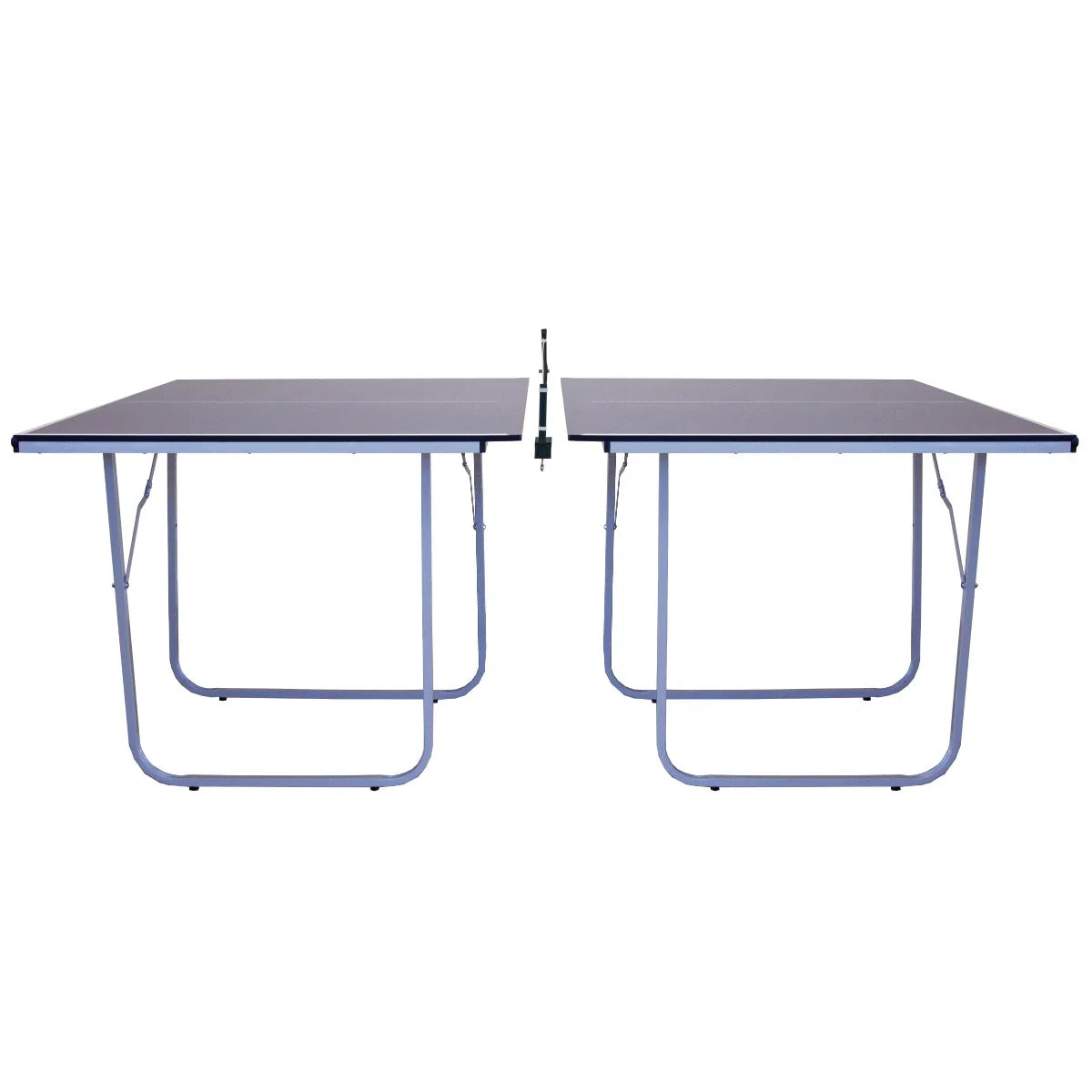 Folding table tennis table with a sleek black surface, sturdy metal legs, and a net, perfect for indoor and outdoor play