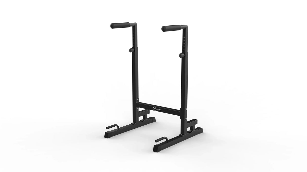 Black Parallettes Dip Bars XL with sturdy steel construction, adjustable height, and textured grips for enhanced stability and comfort