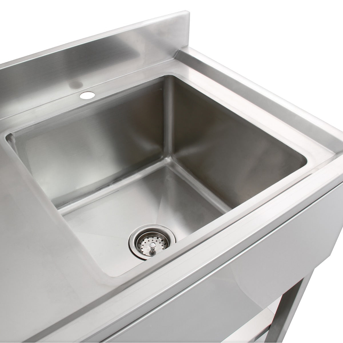 6ft Stainless Steel Catering Bench, Stainless Steel Sink - Left Hand Drainer & 2 x Wall Mounted Shelves