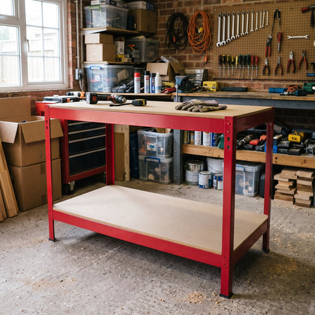 The Q-Rax Red Workbench: A Boltless Workbench You Can Build in Minutes