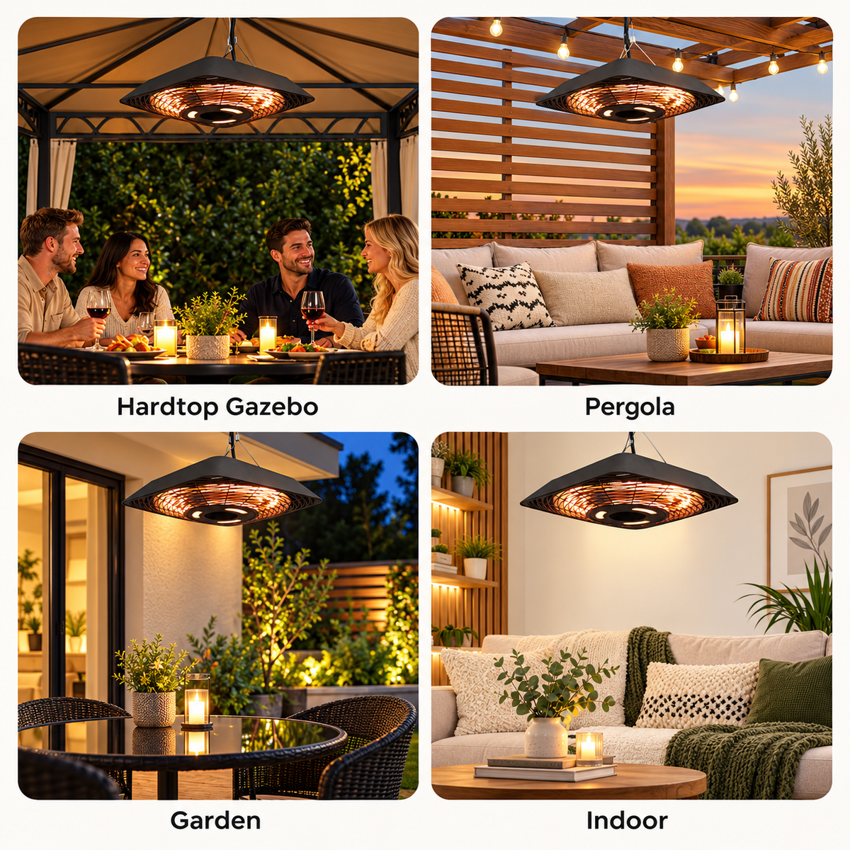 2000W Hanging Electric Patio Heater with Remote Control – Black