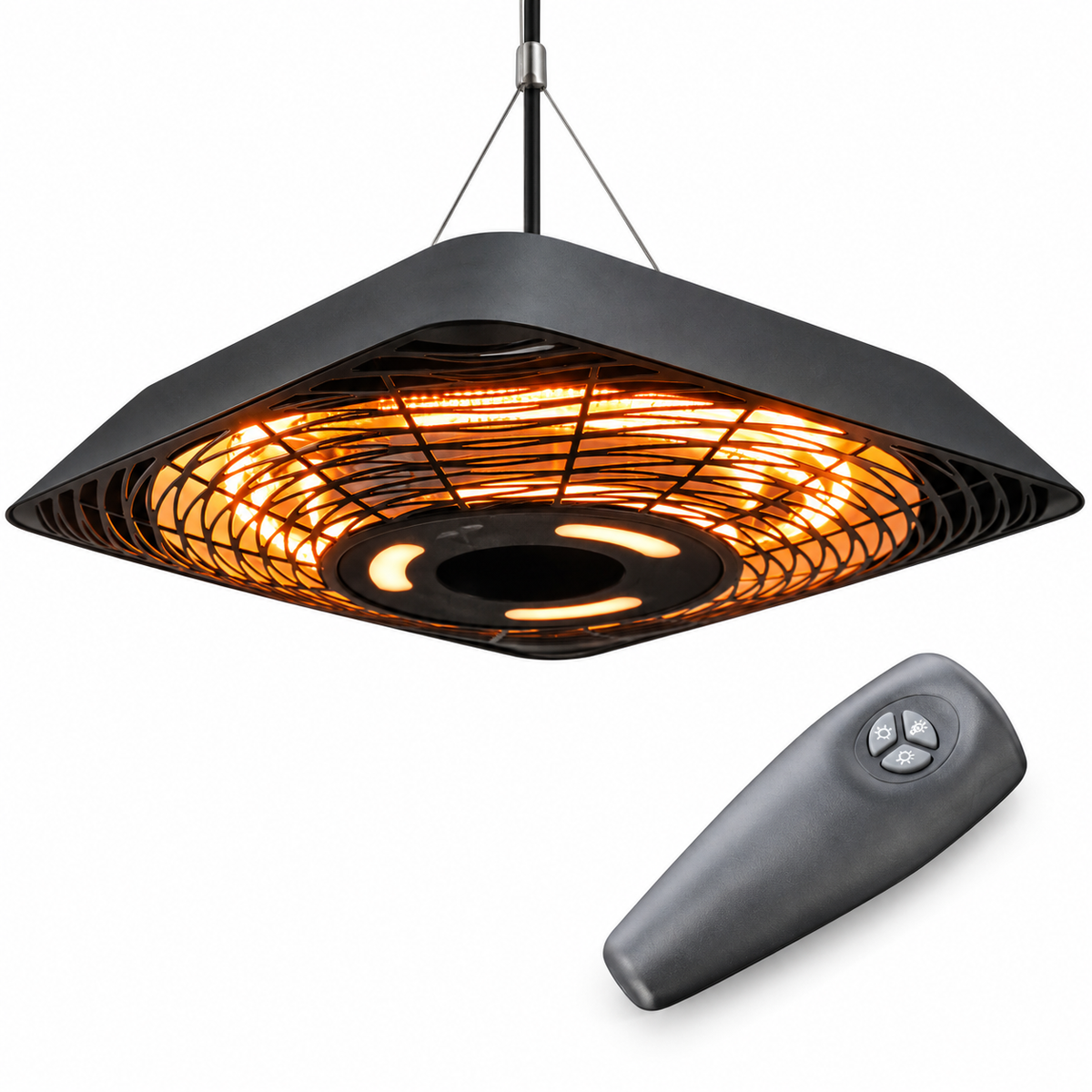 2000W Hanging Electric Patio Heater with Remote Control – Black