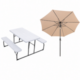 White Foldable Picnic Table + Beige 2.7m LED Parasol Bundle