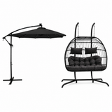 Hanging 2-Seater Egg Chair + Black 3m LED Cantilever Parasol Bundle