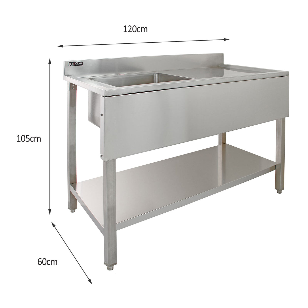 KuKoo Commercial Stainless Steel Sink - Right Hand Drainer