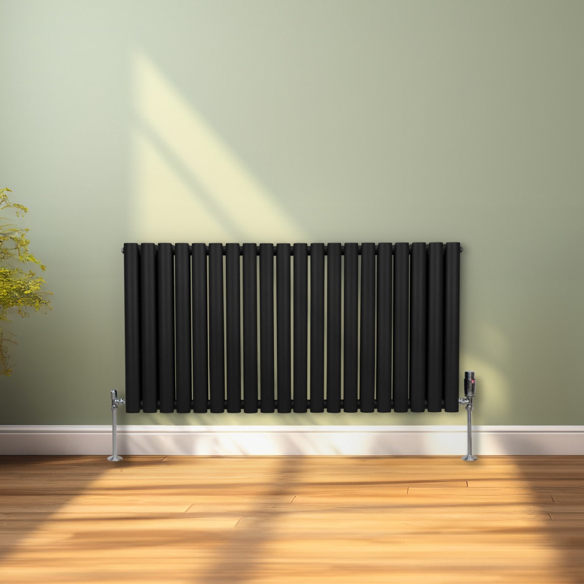 Oval Column Radiator & Valves - 600mm x 1200mm – Black