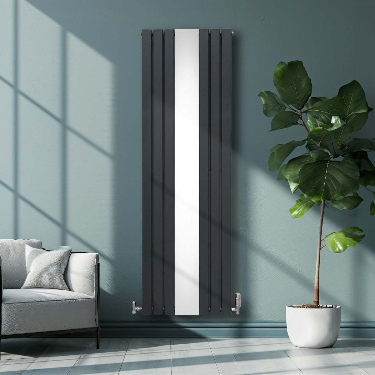 Flat Mirror Radiator & Valves - 1800mm x 565mm - Anthracite Grey