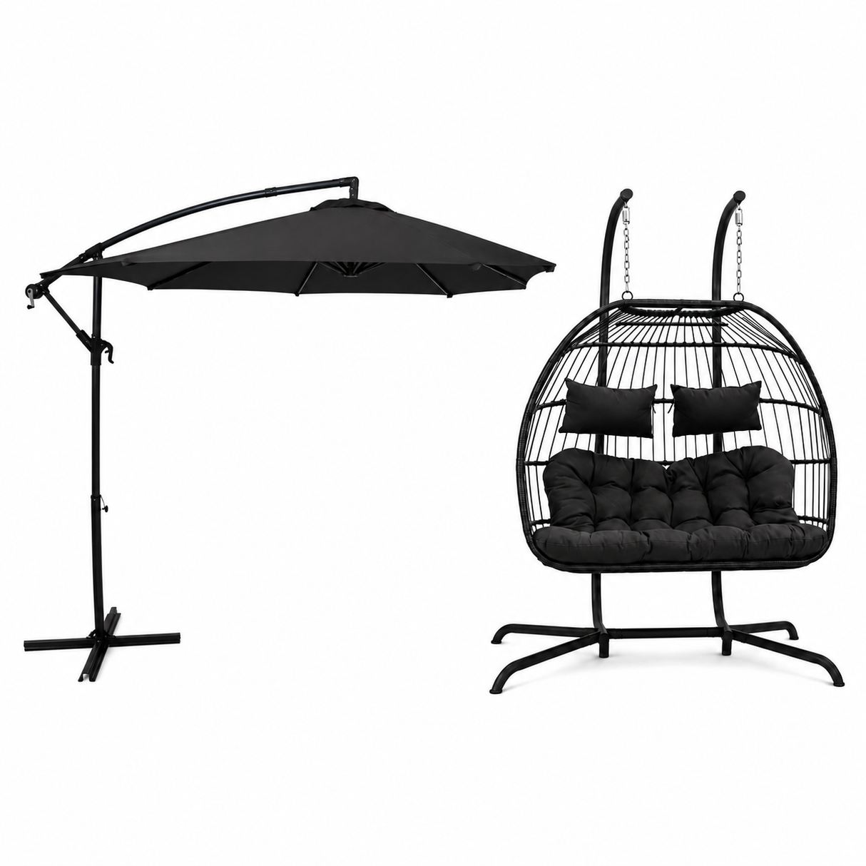 Hanging 2-Seater Egg Chair + Grey 3m Cantilever Parasol Bundle