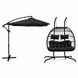 Hanging 2-Seater Egg Chair + Grey 3m Cantilever Parasol Bundle