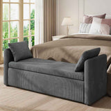 Grey Upholstered Storage Bench with 2 Pillows