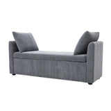 Grey Upholstered Storage Bench with 2 Pillows