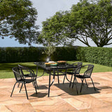 Black Garden Table & Rattan Chairs – 5 Piece Set