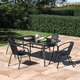 Black Garden Table & Rattan Chairs – 5 Piece Set