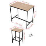 Oak Wood Grain Bar Table Set – 4 Stools