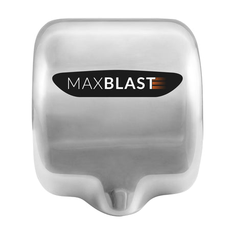 Sleek stainless steel Maxblast automatic hand dryer featuring a HEPA filter, designed for commercial use with a modern aesthetic