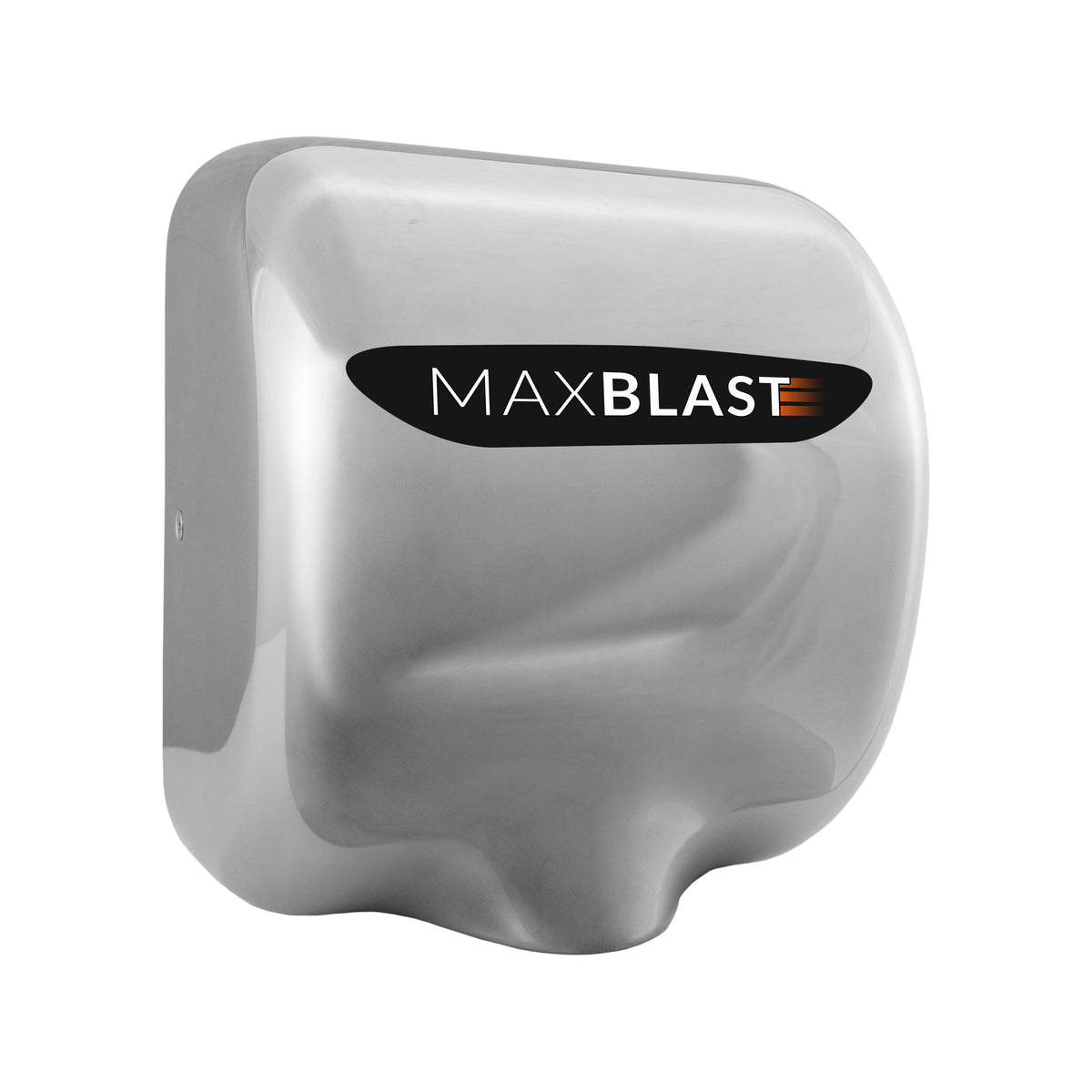 Sleek silver Maxblast automatic hand dryer with a modern design, featuring a prominent black logo and smooth, glossy finish