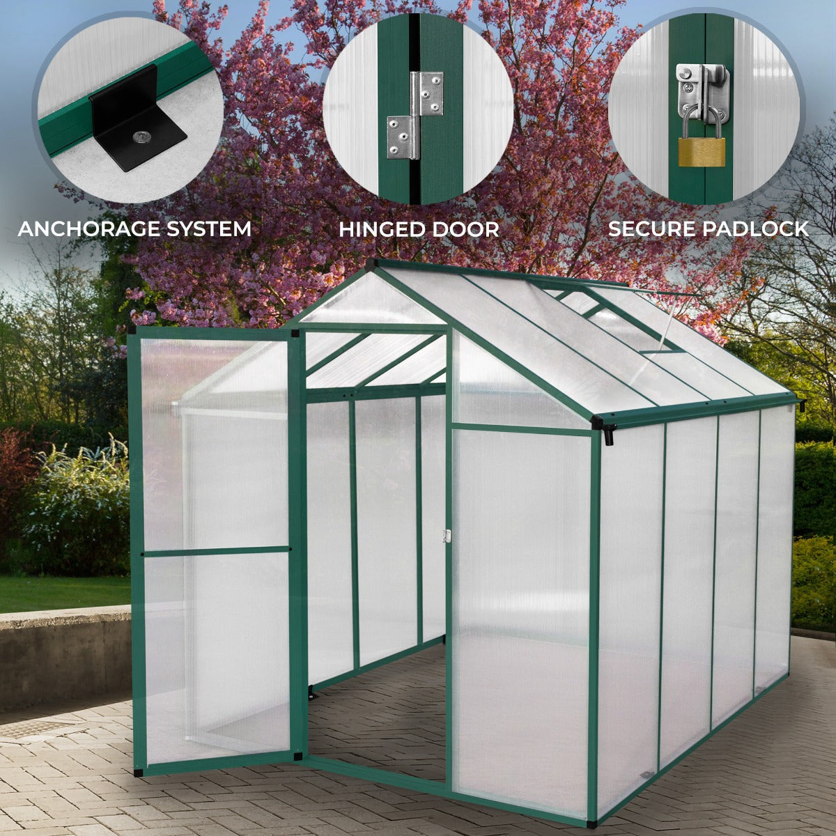 Polycarbonate Greenhouse 6ft x 8ft – Green