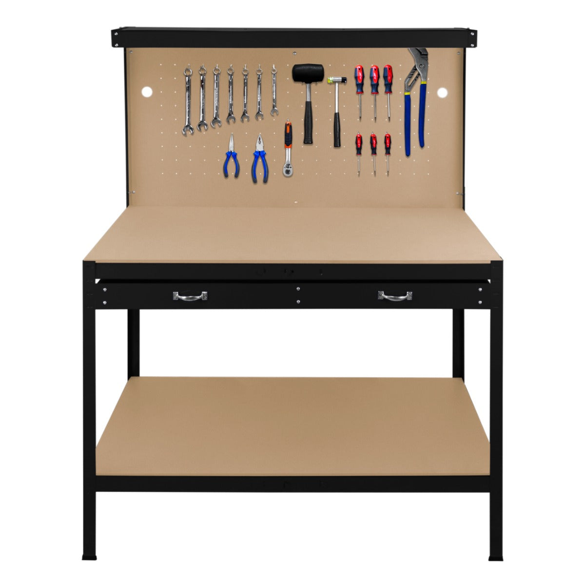 Workbench with Pegboard, Drawer & Light – Black – Monster
