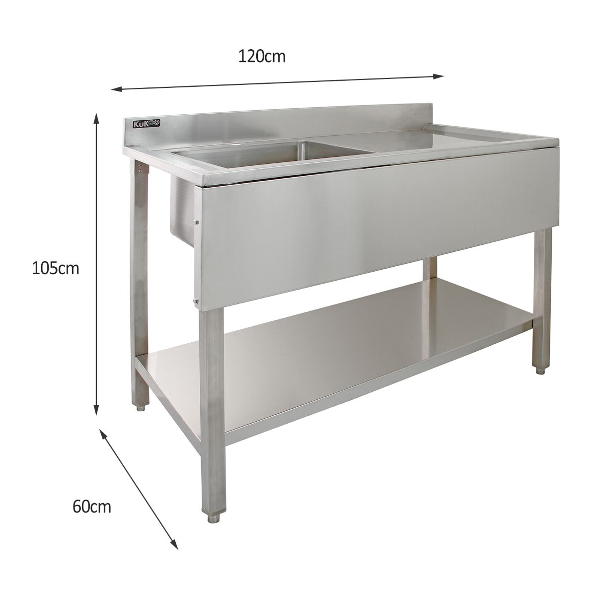 KuKoo Stainless Steel Catering Sink - Right Hand Drainer