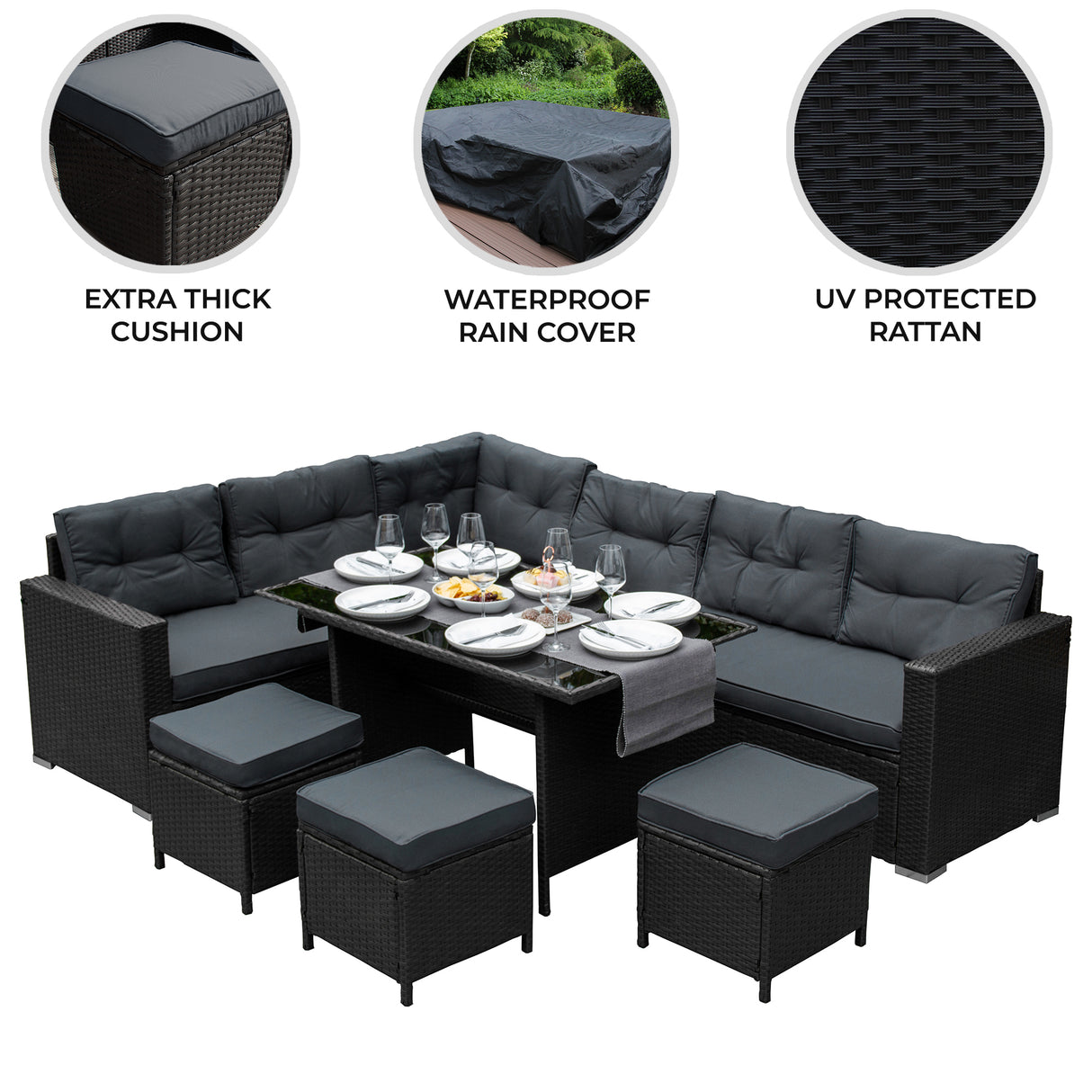 Rattan Corner Set - Black