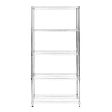 Sturdy chrome wire racking unit with five shelves, measuring 35cm x 90cm x 180cm, ideal for storage and organization