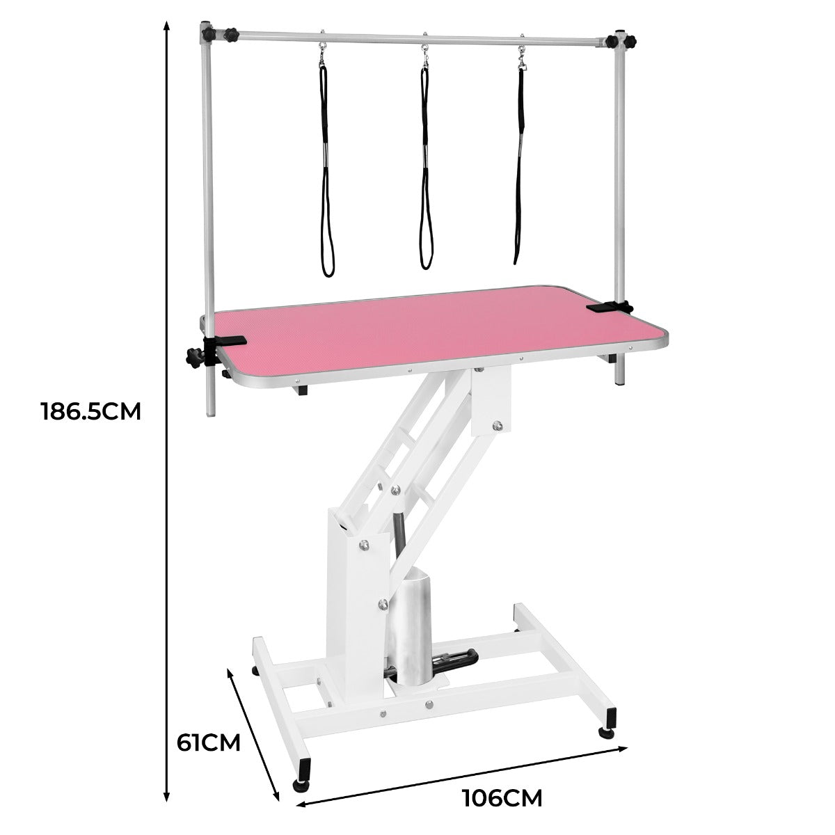 White Hydraulic Grooming Table - Pink Table Top