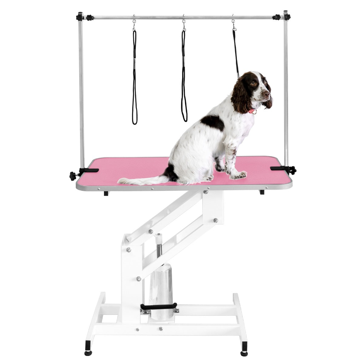 White Hydraulic Grooming Table - Pink Table Top