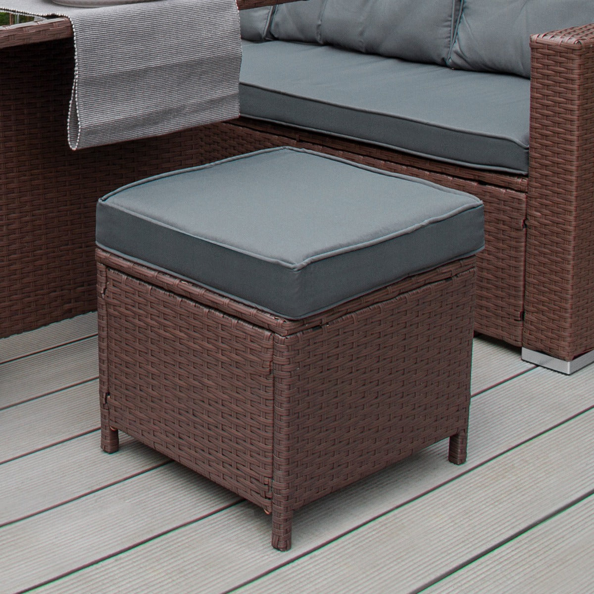 Rattan Corner Set & Cushion Storage Box - Brown