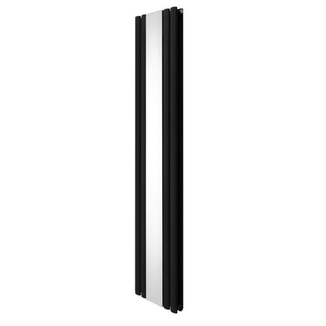 Sleek black oval mirror radiator, 1800mm x 380mm, featuring a modern design with smooth surfaces and a polished finish